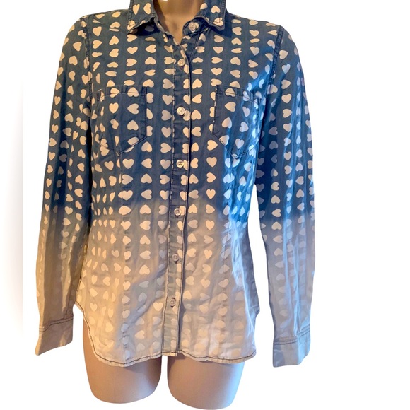 Mossimo Supply Co. Tops - Mossimo Supply Co. Blue and White Heart Dip-Dye Ombré Cotton Button-Down Shirt